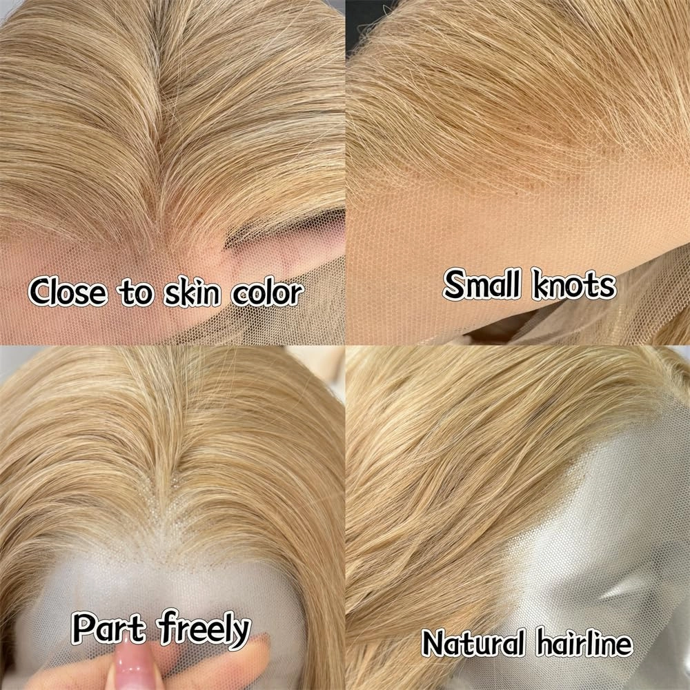 RDY Ash Blonde Long Body Wave Lace Front Synthetic Wig 24inch Mix Blonde Loose Wavy Lace Front Wigs for Women Heat Fiber Hair Half Hand Tied Cosplay Daily Use Wig