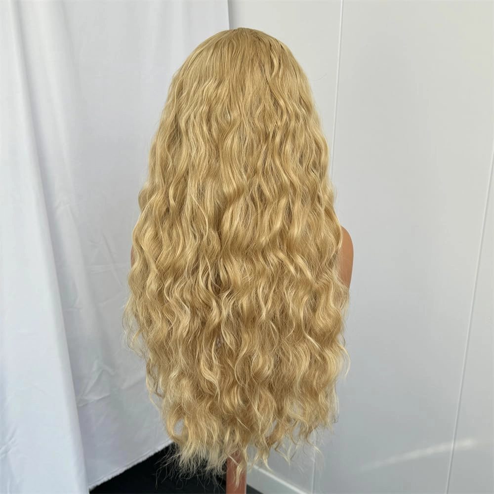 RDY Ash Blonde Long Body Wave Lace Front Synthetic Wig 24inch Mix Blonde Loose Wavy Lace Front Wigs for Women Heat Fiber Hair Half Hand Tied Cosplay Daily Use Wig