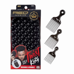 RED by Kiss Bow Wow X Twist King -Premium Luxury Twist Styler Brush with 3PCS Plastic Styling Piks, Durable Washable Afro Curl Sponge Racket for Barbers and Daily Use, Ideal for Curly, Coiled, 4C Hair