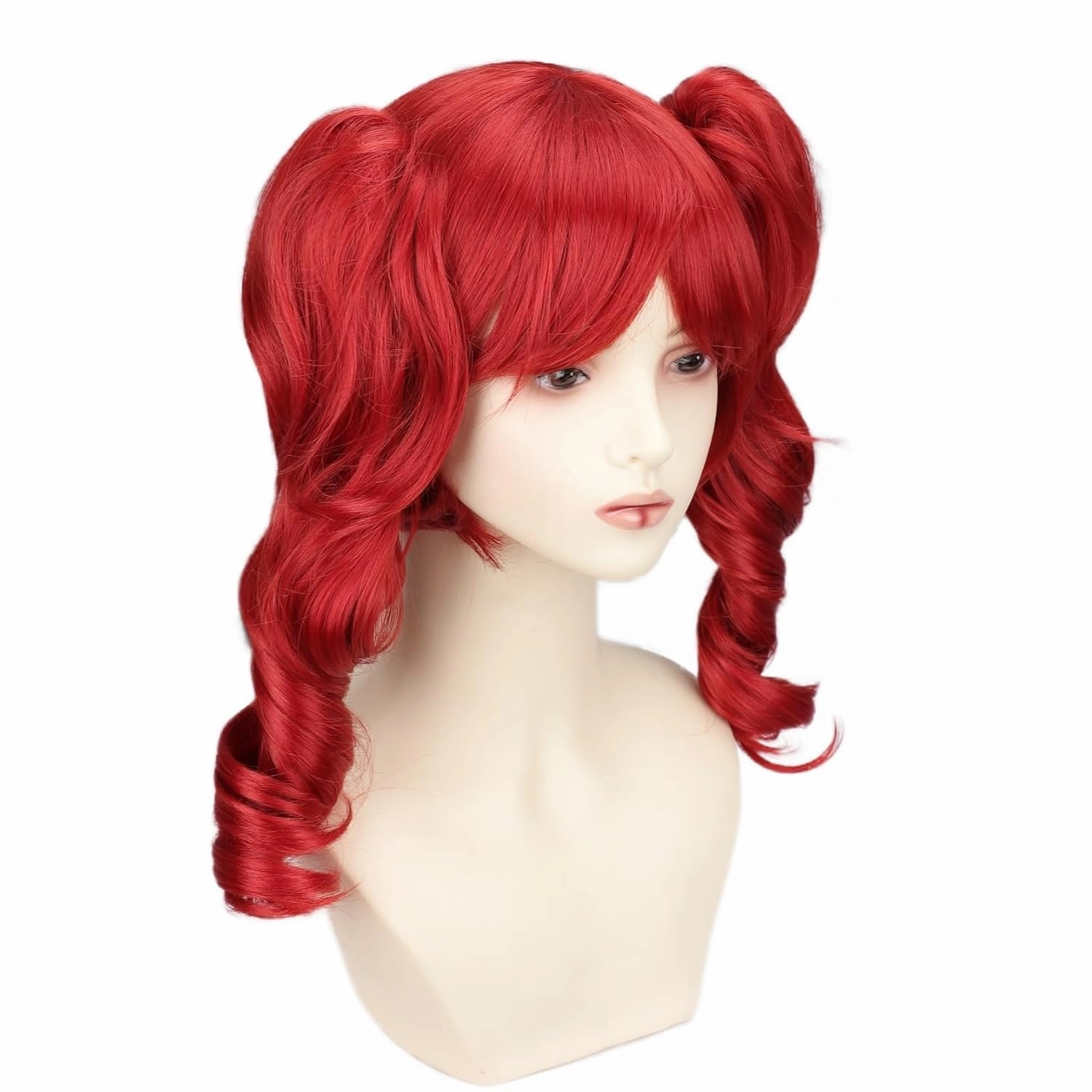 Red Wig Red Lolita Long Curly Cosplay Wig 2 Clip on Ponytail Wig With Wig Cap for Costume Party Halloween