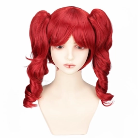 Red Wig Red Lolita Long Curly Cosplay Wig 2 Clip on Ponytail Wig With Wig Cap for Costume Party Halloween