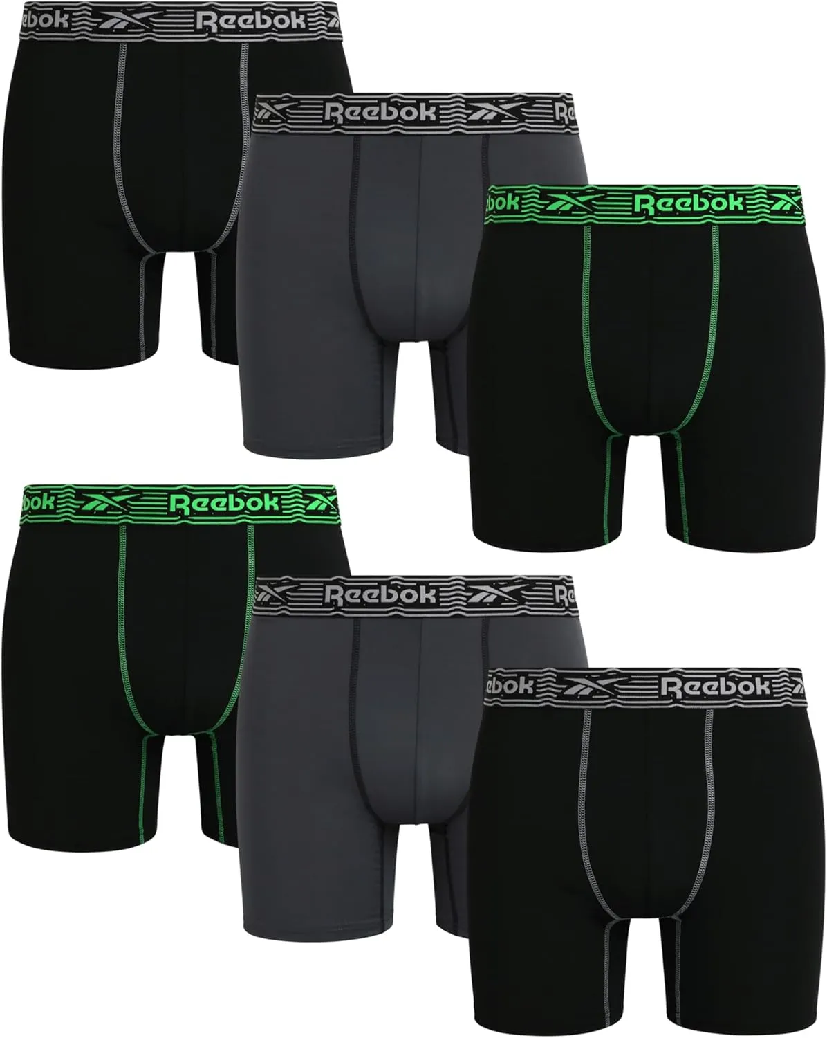 Reebok Men's Boxer Briefs - 6 Pack Performance Mens Underwear Boxer Brief with Contour Pouch - Mens Athletic Underwear (S-XL)