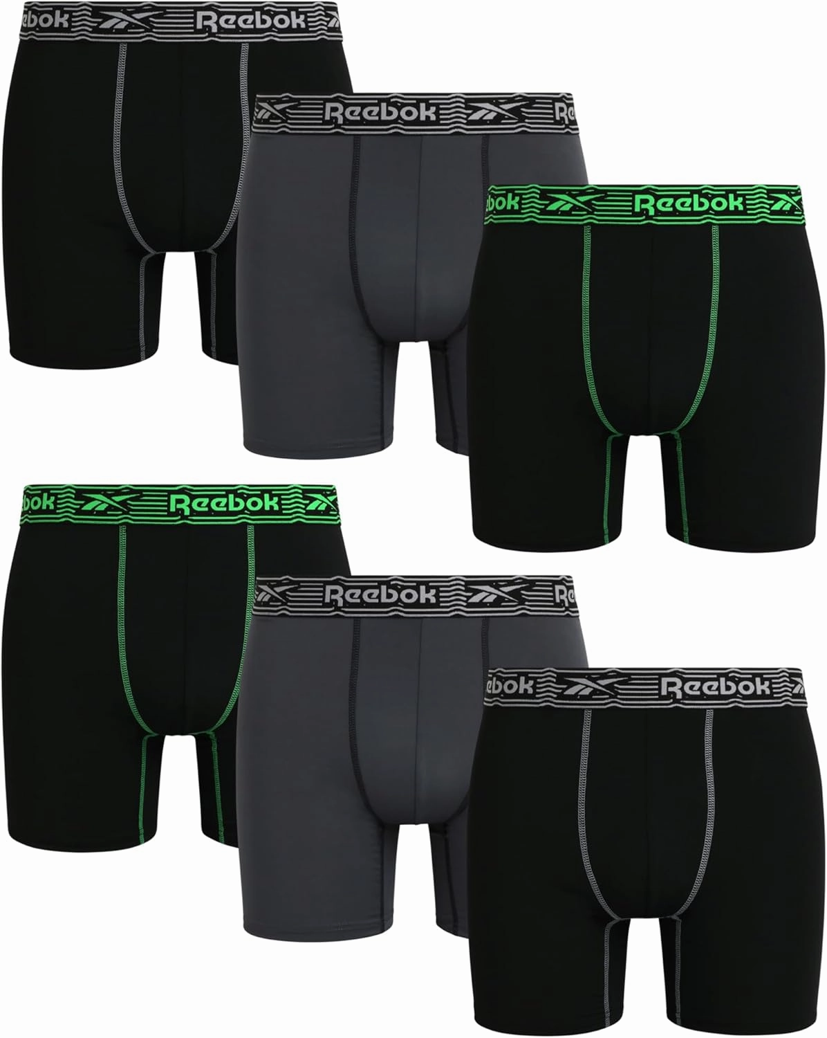 Reebok Men's Boxer Briefs - 6 Pack Performance Mens Underwear Boxer Brief with Contour Pouch - Mens Athletic Underwear (S-XL)