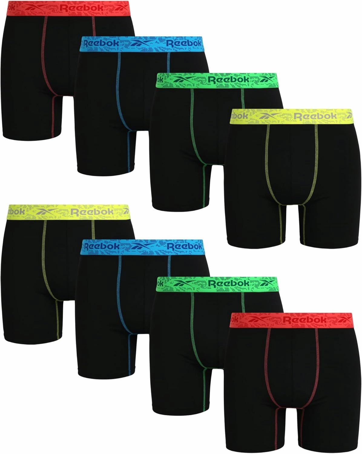 Reebok Men's Boxer Briefs - 8 Pack Performance Stretch Brief Underwear - Quick Dry Moisture Wicking Boxers for Men,Sizes:S-XL