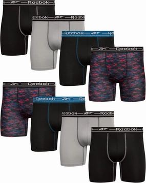 Reebok Men's Boxer Briefs - 8 Pack Performance Stretch Brief Underwear - Quick Dry Moisture Wicking Boxers for Men,Sizes:S-XL