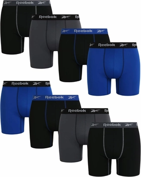 Reebok Men's Boxer Briefs - 8 Pack Performance Stretch Brief Underwear - Quick Dry Moisture Wicking Boxers for Men,Sizes:S-XL