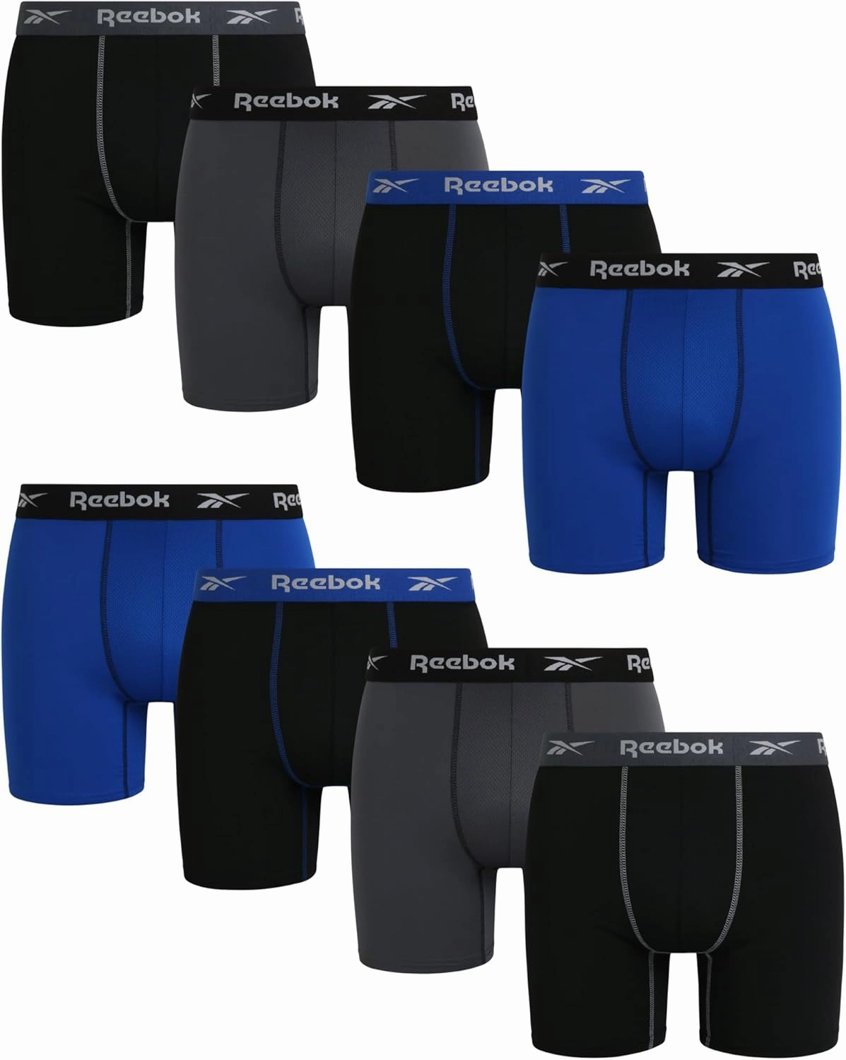 Reebok Men's Boxer Briefs - 8 Pack Performance Stretch Brief Underwear - Quick Dry Moisture Wicking Boxers for Men,Sizes:S-XL