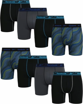 Reebok Men's Boxer Briefs - 8 Pack Performance Stretch Brief Underwear - Quick Dry Moisture Wicking Boxers for Men,Sizes:S-XL