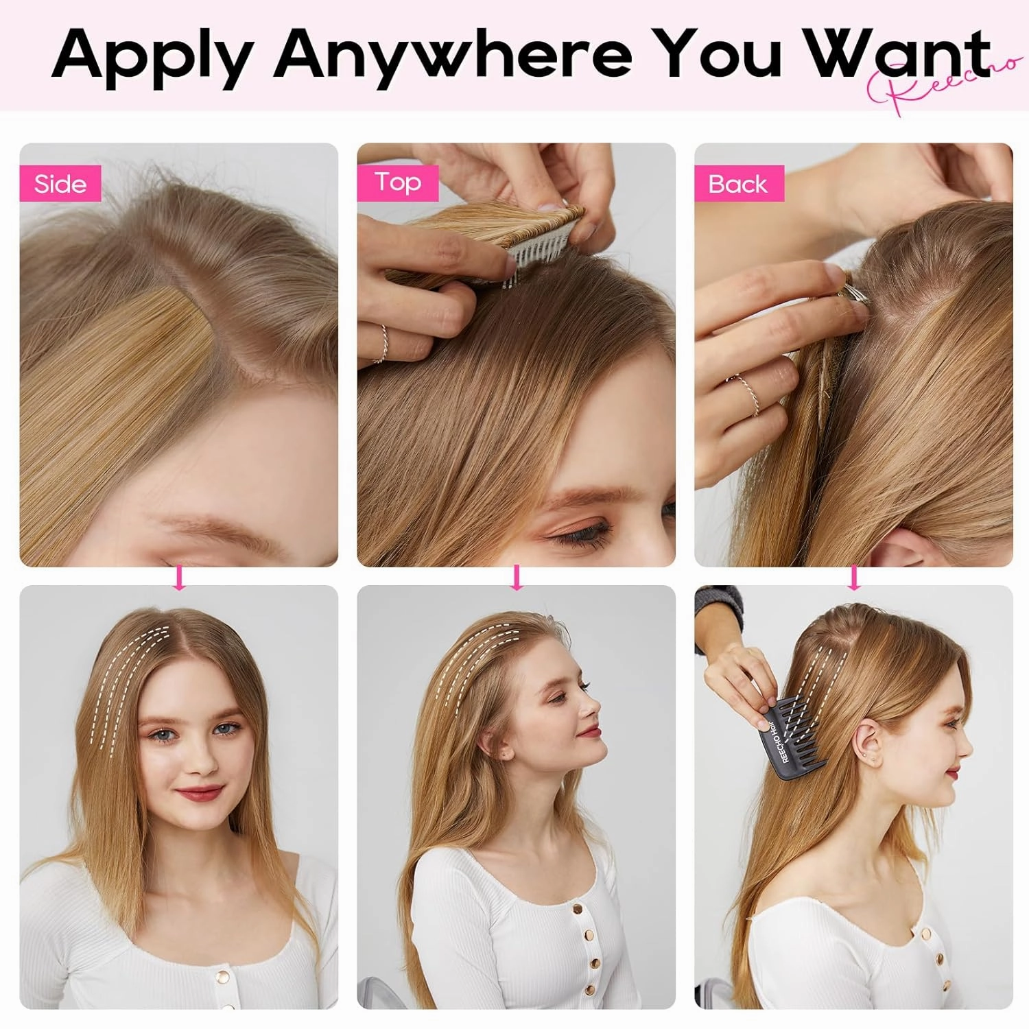 REECHO Clip-in Hair Volumizer, 2PCS 8 inch Thick Clip-in Hairpieces Adding Extra Volume for Women with Thin Fine Hair - Light Brown