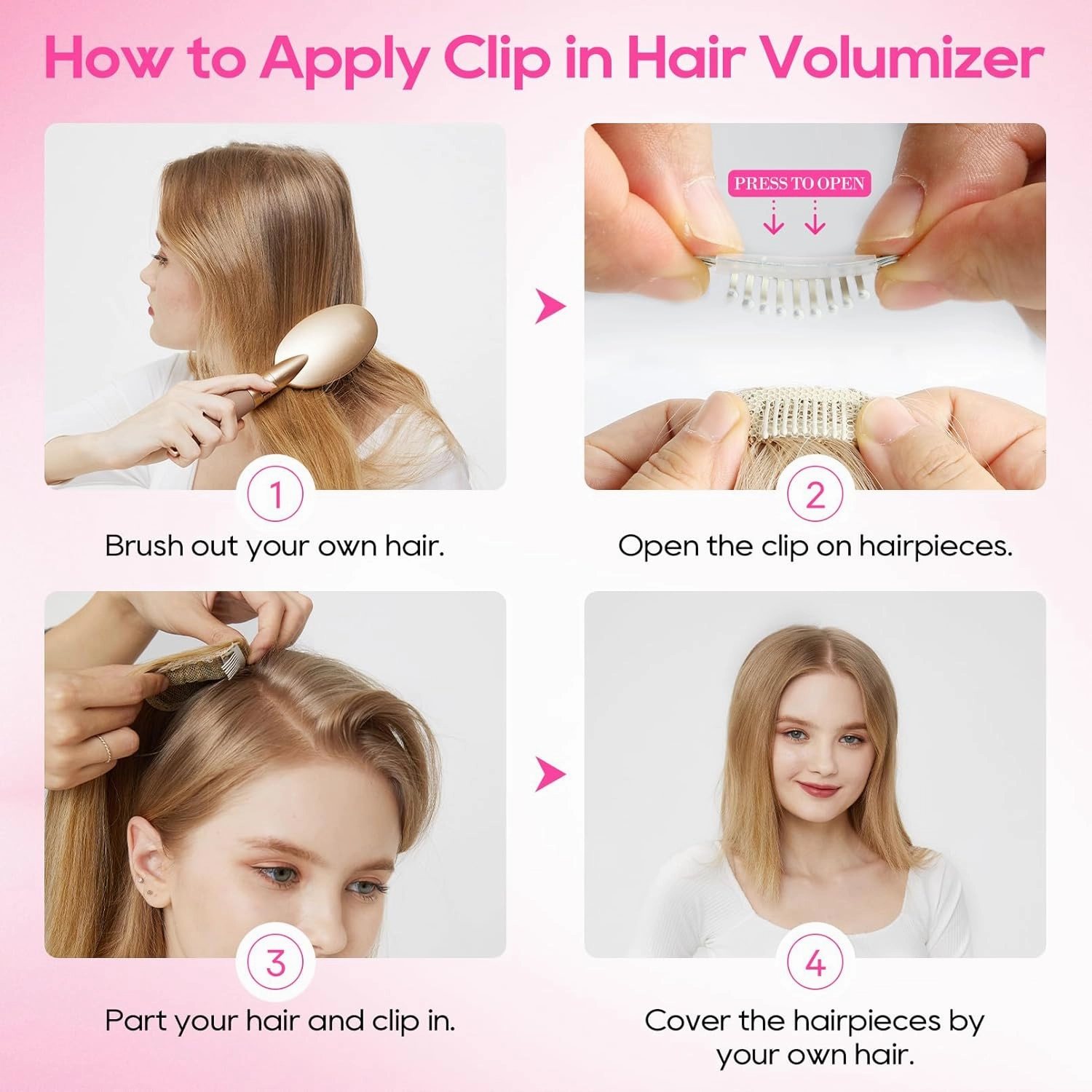 REECHO Clip-in Hair Volumizer, 2PCS 8 inch Thick Clip-in Hairpieces Adding Extra Volume for Women with Thin Fine Hair - Light Brown