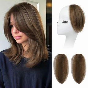 REECHO Clip-in Hair Volumizer, 2PCS 8 inch Thick Clip-in Hairpieces Adding Extra Volume for Women with Thin Fine Hair - Light Brown