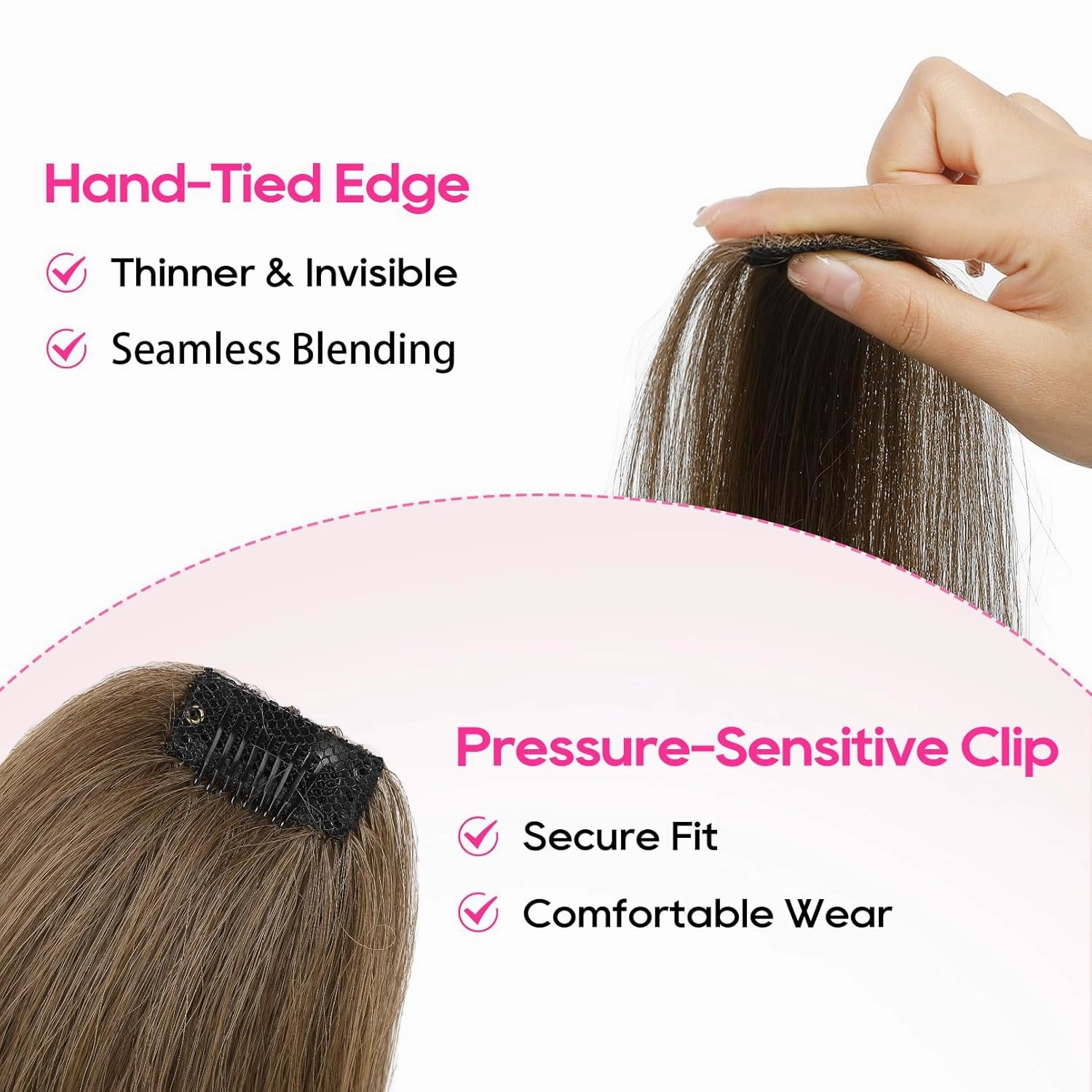 REECHO Clip-in Hair Volumizer, 2PCS 8 inch Thick Clip-in Hairpieces Adding Extra Volume for Women with Thin Fine Hair - Light Brown