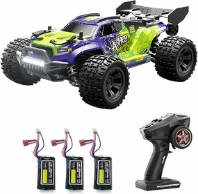 Remote Control Car, 1:18 Scale 28 KM/H High Speed RC Cars, 4WD All Terrains Off Road RC Truck, 2.4GHz Electric Vehicle Car with LED Lights and 3 Rechargeable Batteries for Boys Kids (Green)