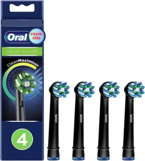 Replacement Brush Heads Compatible Toothbrush Heads for Oral-B Cross Action Replacement Brush Heads Oral-B Electric Toothbrush, Pack of 4, Black