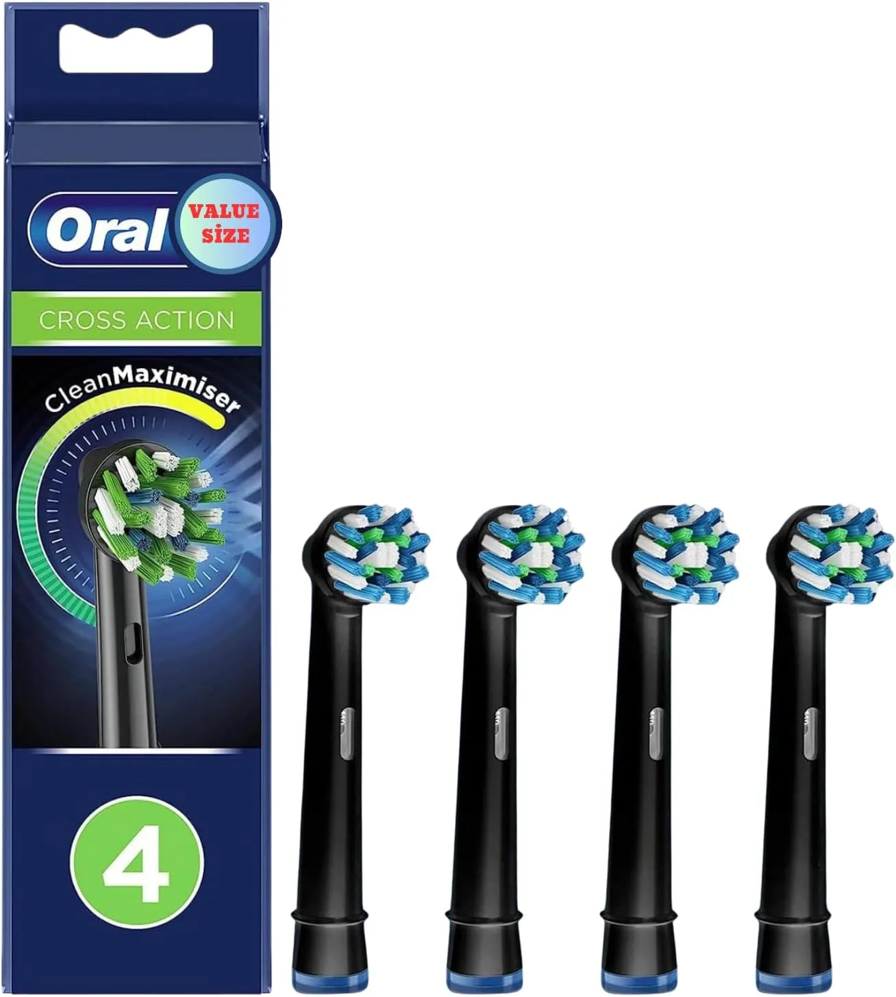 Replacement Brush Heads Compatible Toothbrush Heads for Oral-B Cross Action Replacement Brush Heads Oral-B Electric Toothbrush, Pack of 4, Black