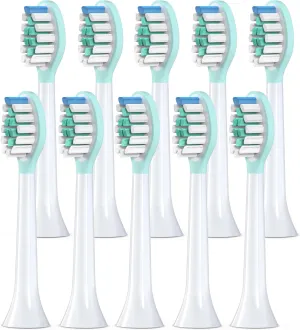 Replacement Toothbrush Heads for Philips Sonicare Electric Toothbrush, 2-in-1 Tongue Cleaner, 10 Pack, Mint Green,Suitable for Philips Sonicare Heads, C2, C1, C3, W1, W2, W3, G1, G2, G3...