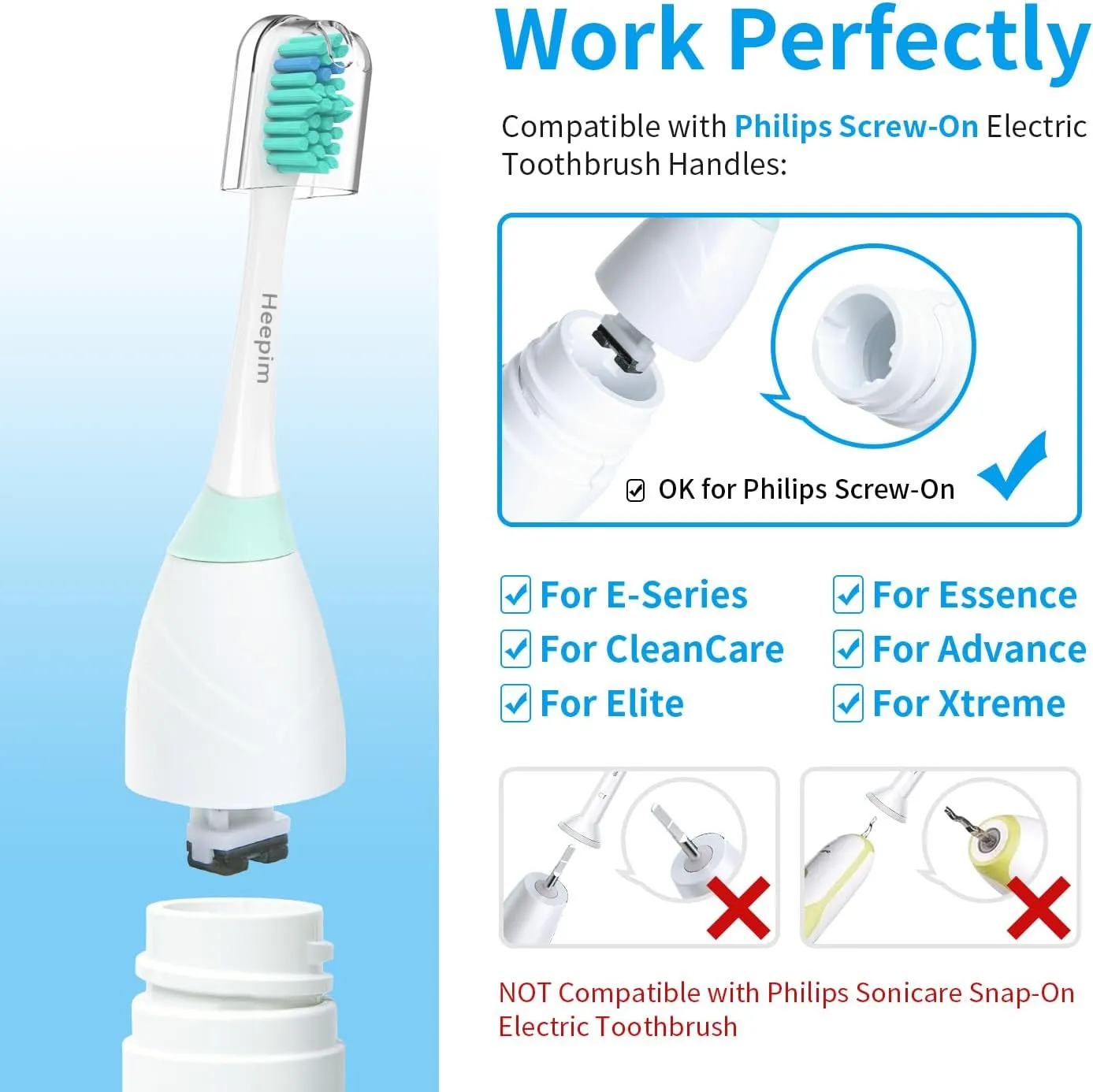 Replacment Heads Compatible with Philips Sonicare, for E-Series Essence, for Xtreme, for Elite, for Advance, and for CleanCare Electric Toothbrush, Toothbrush Replacment Heads Refills, 6 Pack