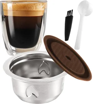 Reusable Coffee Pods (7.77oz/230ml Coffee Cup), Stainless Steel Refillable Coffee Capsules for Vertu Machine, ONLY Compatible with Vertu pop & Vertu next, with 1 Pcs Silicone Lids, Scoop, Brush