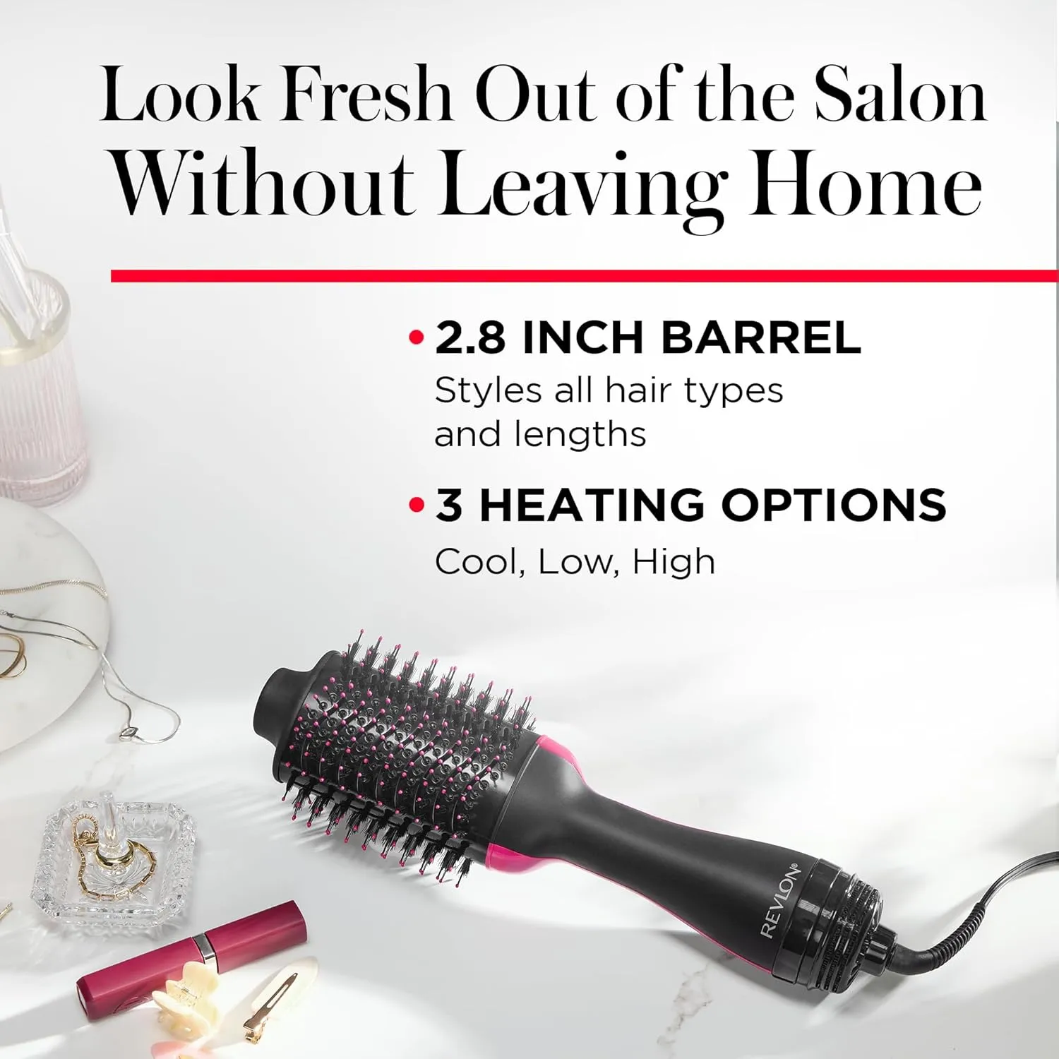 REVLON One-Step Volumizer Hair Dryer and Styler, Improved Motor for Less Frizz, More Shine, and Reduced Heat Damage for Salon Style Round Brush for Blowout, Black (Amazon Exclusive)