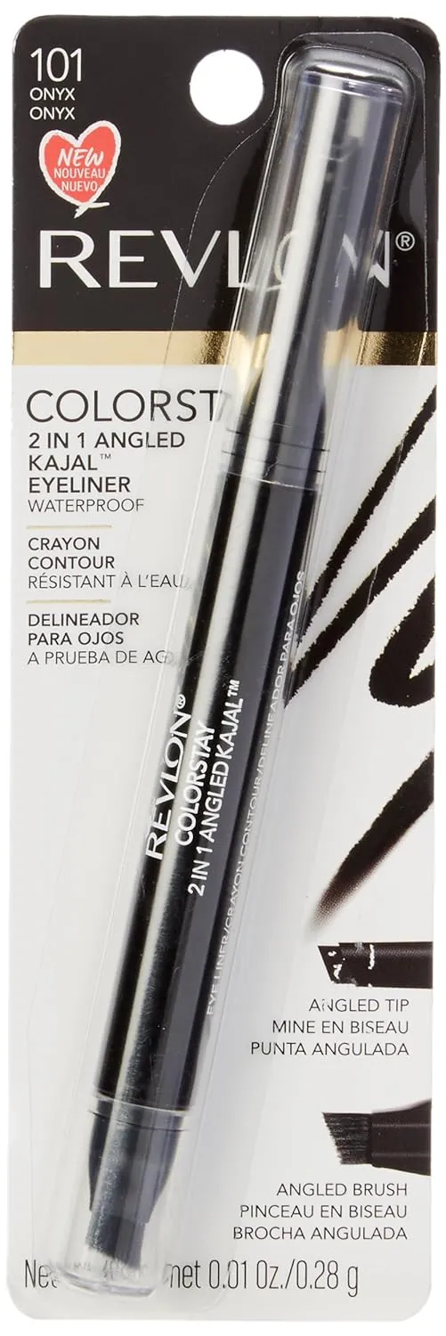 Revlon Pencil Eyeliner, ColorStay 2-in-1 Eye Makeup,Waterproof, Longwearing with Smudge Brush, Angled Kajal Eyeliner, 101 Onyx, 0.01 Oz