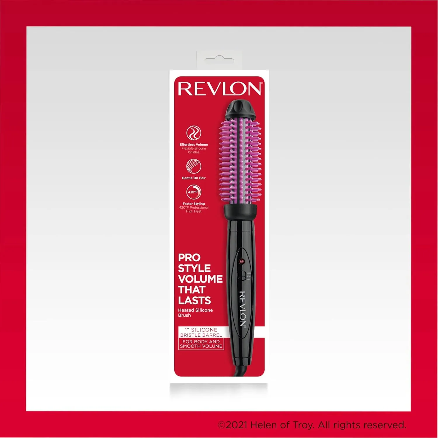 REVLON Silicone Bristle Heated Hair Styling Brush | Fast, Long Lasting Volume for Easy Styling | 1" Barrel for Full Body and Smooth Styles (Black/Pink)
