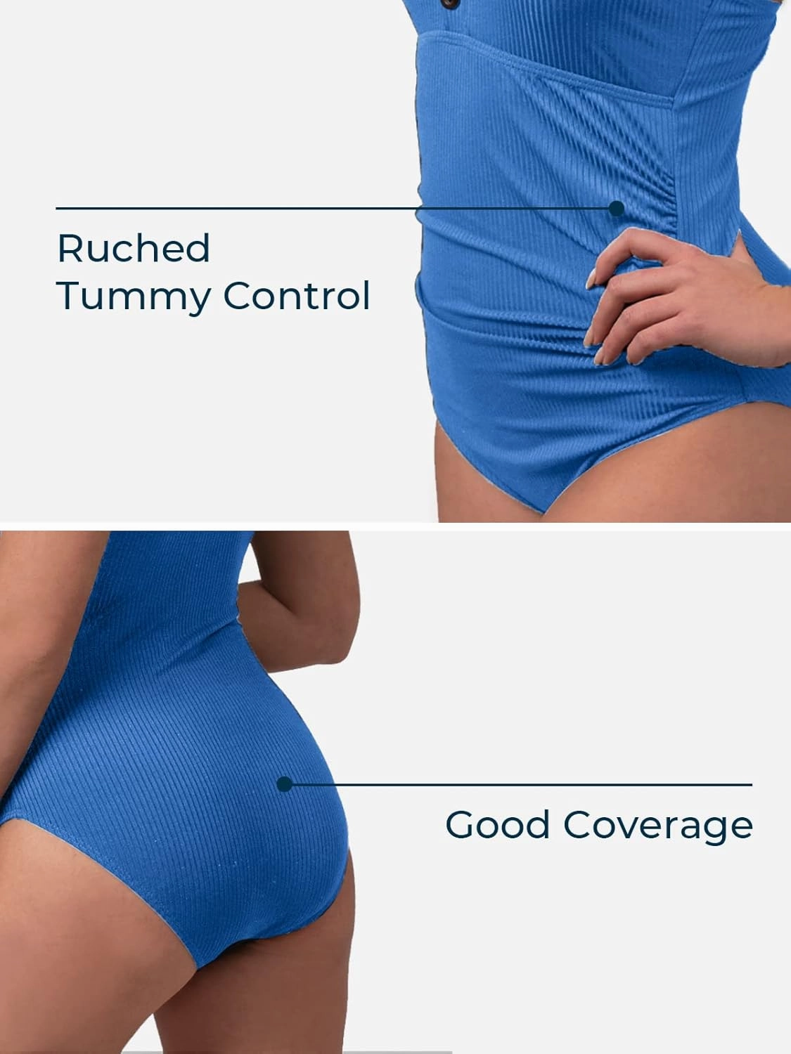 Ribbed One Piece Swimsuits for Women Button up Swimwear Tummy Control Retro Bathing Suits