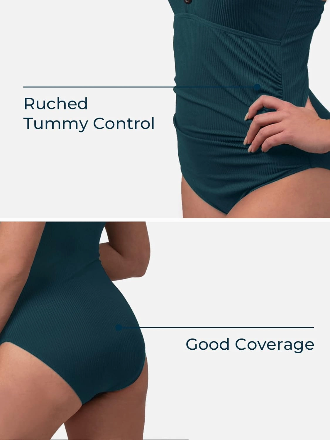 Ribbed One Piece Swimsuits for Women Button up Swimwear Tummy Control Retro Bathing Suits