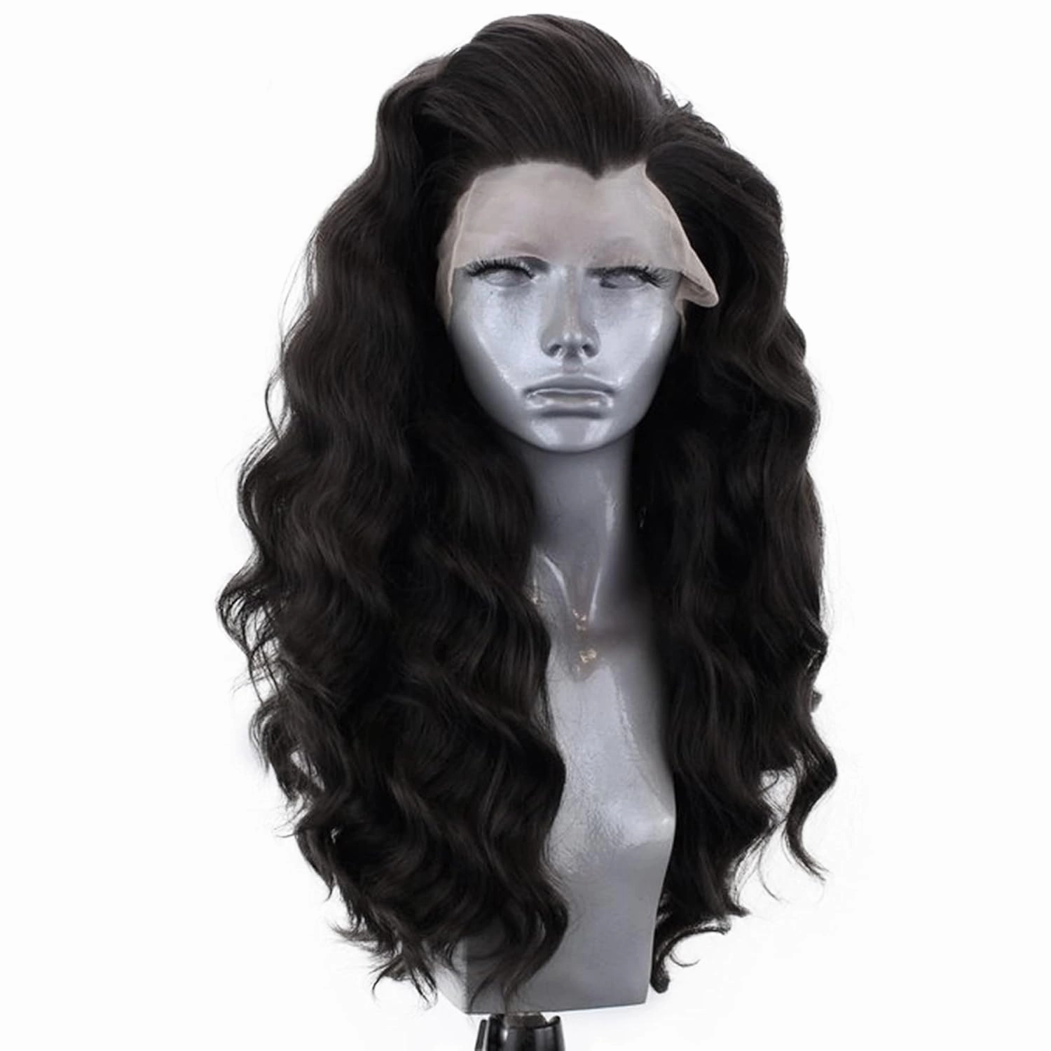 RONGDUOYI RDY Black Lace Front Synthetic Wig 24inch Loose Body Wave Heat Fiber Hair Long Wavy Lace Front Wigs for Women Half Hand Tied Wig Cosplay Daily Use Hair