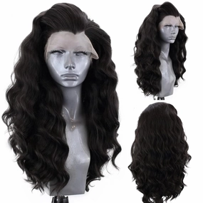 RONGDUOYI RDY Black Lace Front Synthetic Wig 24inch Loose Body Wave Heat Fiber Hair Long Wavy Lace Front Wigs for Women Half Hand Tied Wig Cosplay Daily Use Hair