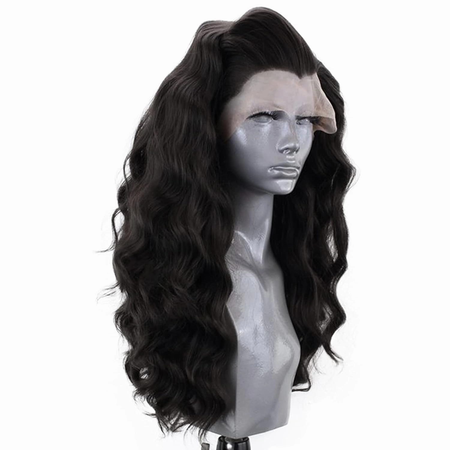 RONGDUOYI RDY Black Lace Front Synthetic Wig 24inch Loose Body Wave Heat Fiber Hair Long Wavy Lace Front Wigs for Women Half Hand Tied Wig Cosplay Daily Use Hair