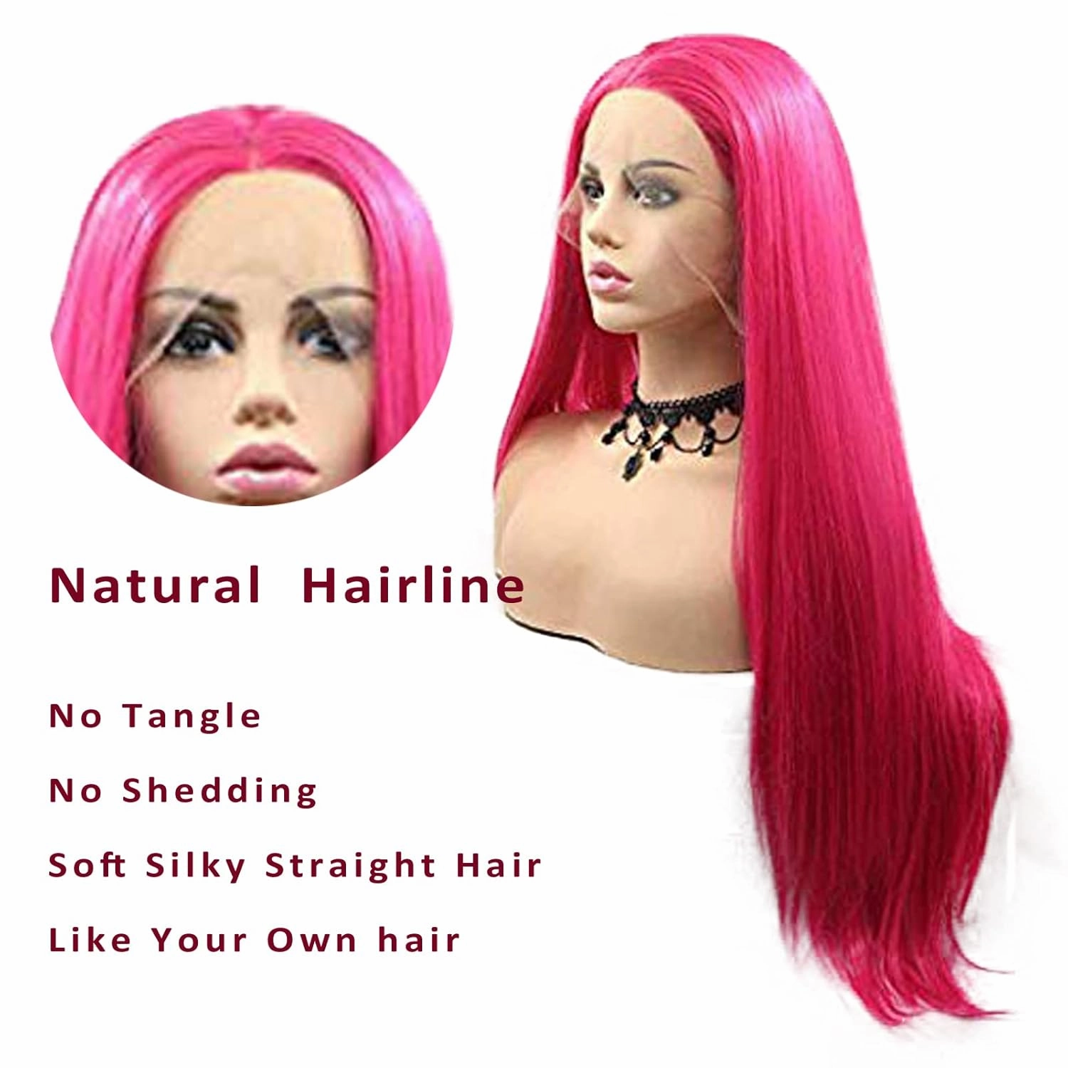 Rose Red Wig Long Soft Synthetic Lace Front Wigs for Women Pre Plucked Natural Hairline Handmade Dark Pink Lace Wig Glueless Synthetic Heat Resistant Fiber Hair Replacement Wigs Drag Cospaly 24Inch