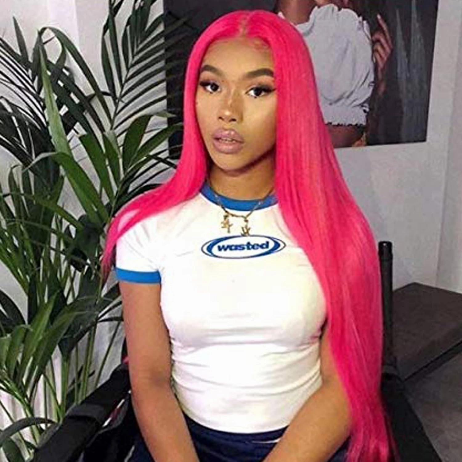 Rose Red Wig Long Soft Synthetic Lace Front Wigs for Women Pre Plucked Natural Hairline Handmade Dark Pink Lace Wig Glueless Synthetic Heat Resistant Fiber Hair Replacement Wigs Drag Cospaly 24Inch