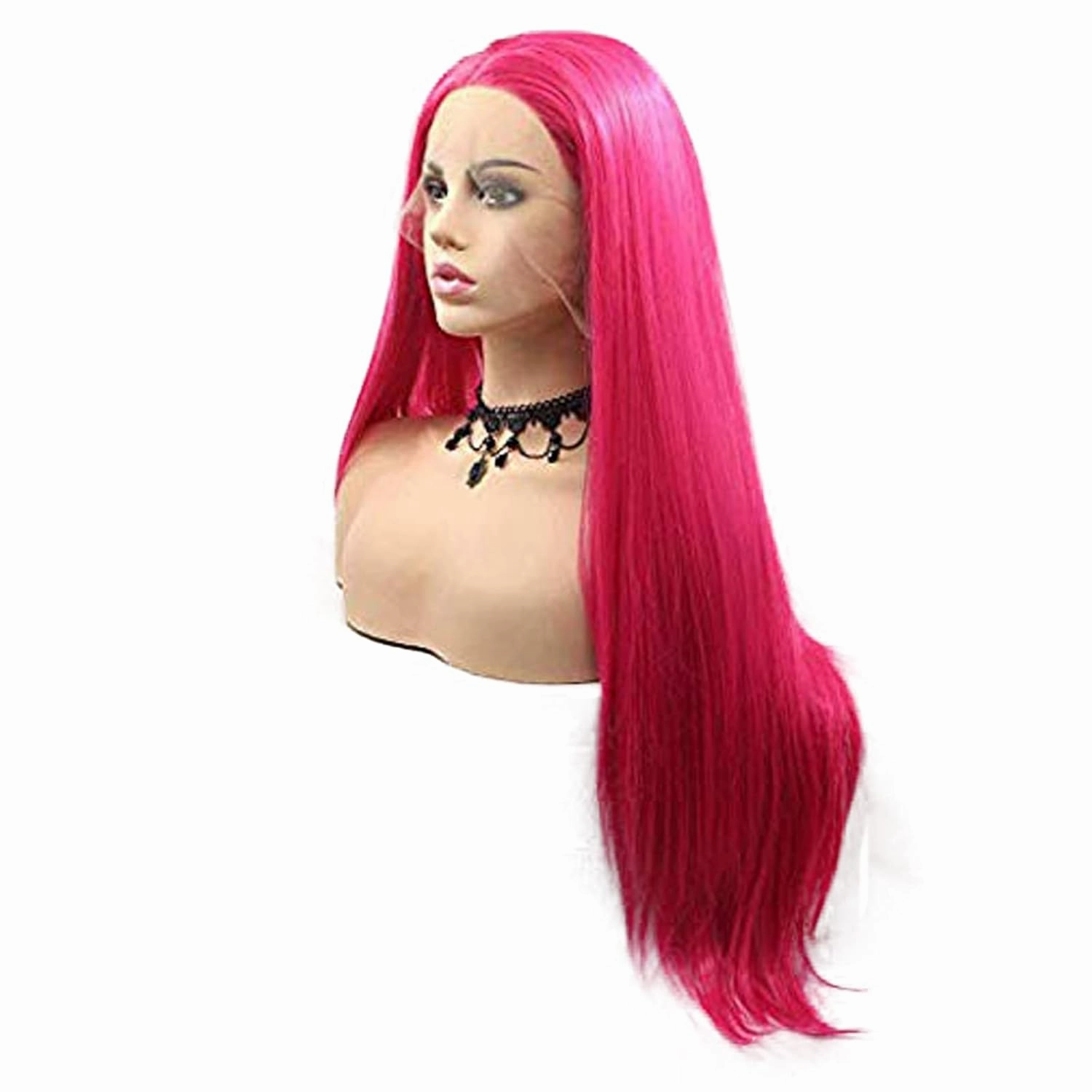Rose Red Wig Long Soft Synthetic Lace Front Wigs for Women Pre Plucked Natural Hairline Handmade Dark Pink Lace Wig Glueless Synthetic Heat Resistant Fiber Hair Replacement Wigs Drag Cospaly 24Inch