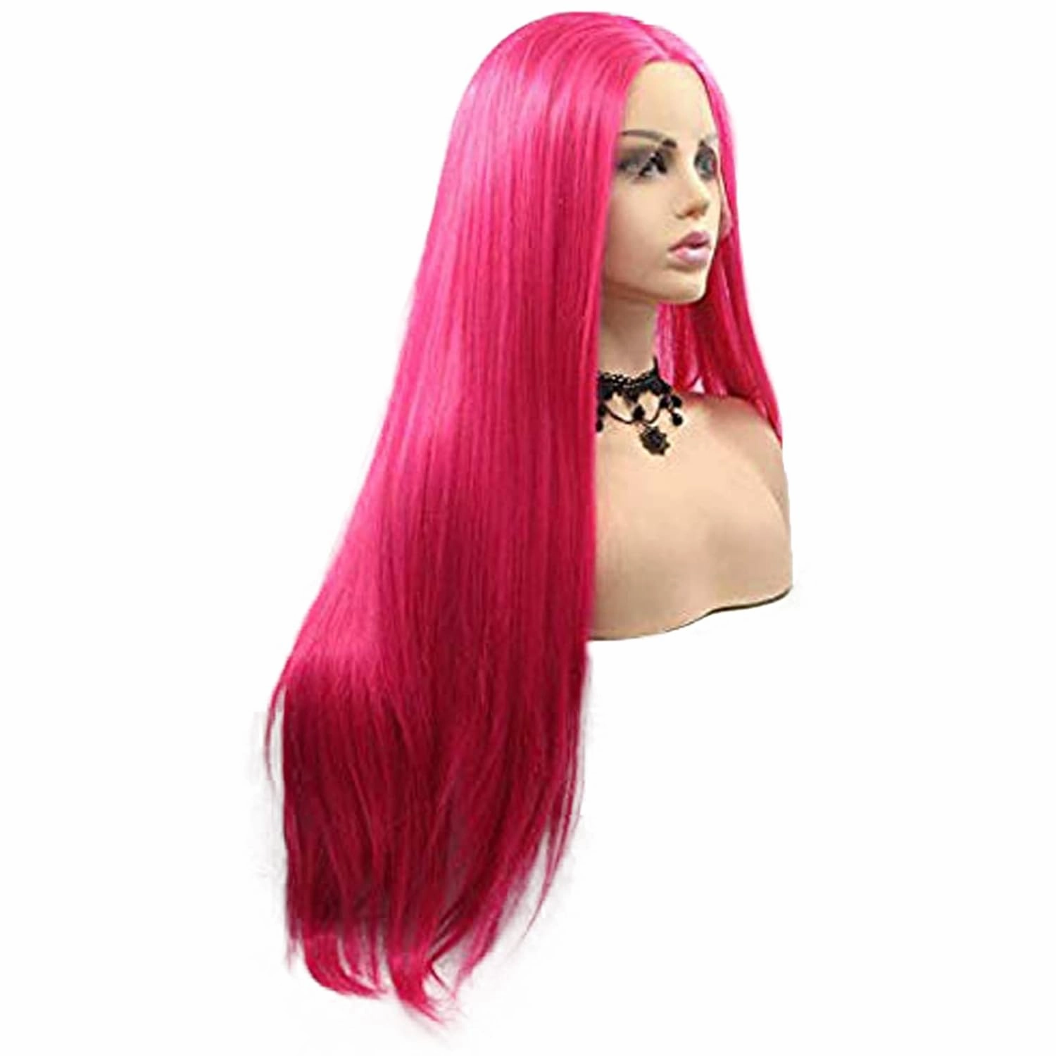 Rose Red Wig Long Soft Synthetic Lace Front Wigs for Women Pre Plucked Natural Hairline Handmade Dark Pink Lace Wig Glueless Synthetic Heat Resistant Fiber Hair Replacement Wigs Drag Cospaly 24Inch
