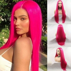 Rose Red Wig Long Soft Synthetic Lace Front Wigs for Women Pre Plucked Natural Hairline Handmade Dark Pink Lace Wig Glueless Synthetic Heat Resistant Fiber Hair Replacement Wigs Drag Cospaly 24Inch
