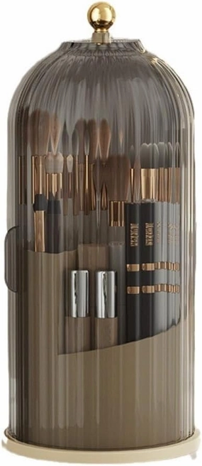 Rotating Makeup Brush Holder with Clear Lid – 360° Makeup Brush Organizer for All Brush Sizes, Durable Dustproof Storage Stand with Large Capacity, Easy to Clean, No Assembly (Milk yellow/black)
