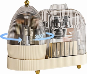 Rotating Makeup Organizer for Vanity with Brush Holder, Cosmetic Makeup Storage,Lotions Display Cases,Large Spinning Makeup Skincare Organizer(15x11'')