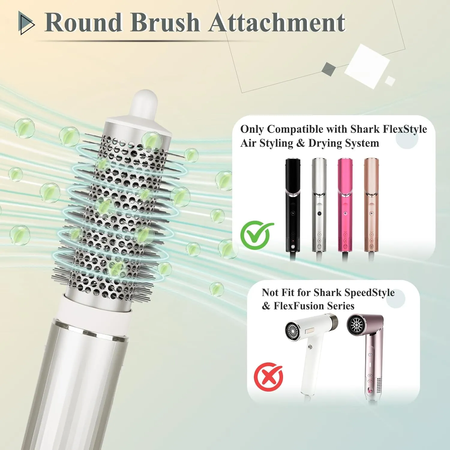 Round Brush Attachment for Shark FlexStyle Blow Dryers Attachments, Normal Oval Round Volumizing Brush Styling for Straight, Wavy, Curly, and Coily Hair, Sliver