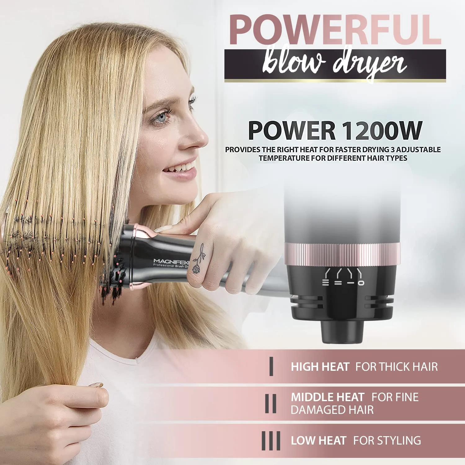 Round Hair Dryer Brush - Hot Air Blow Dryer Brush for Women for Hair Drying, Styling and Volumizing -(Black)