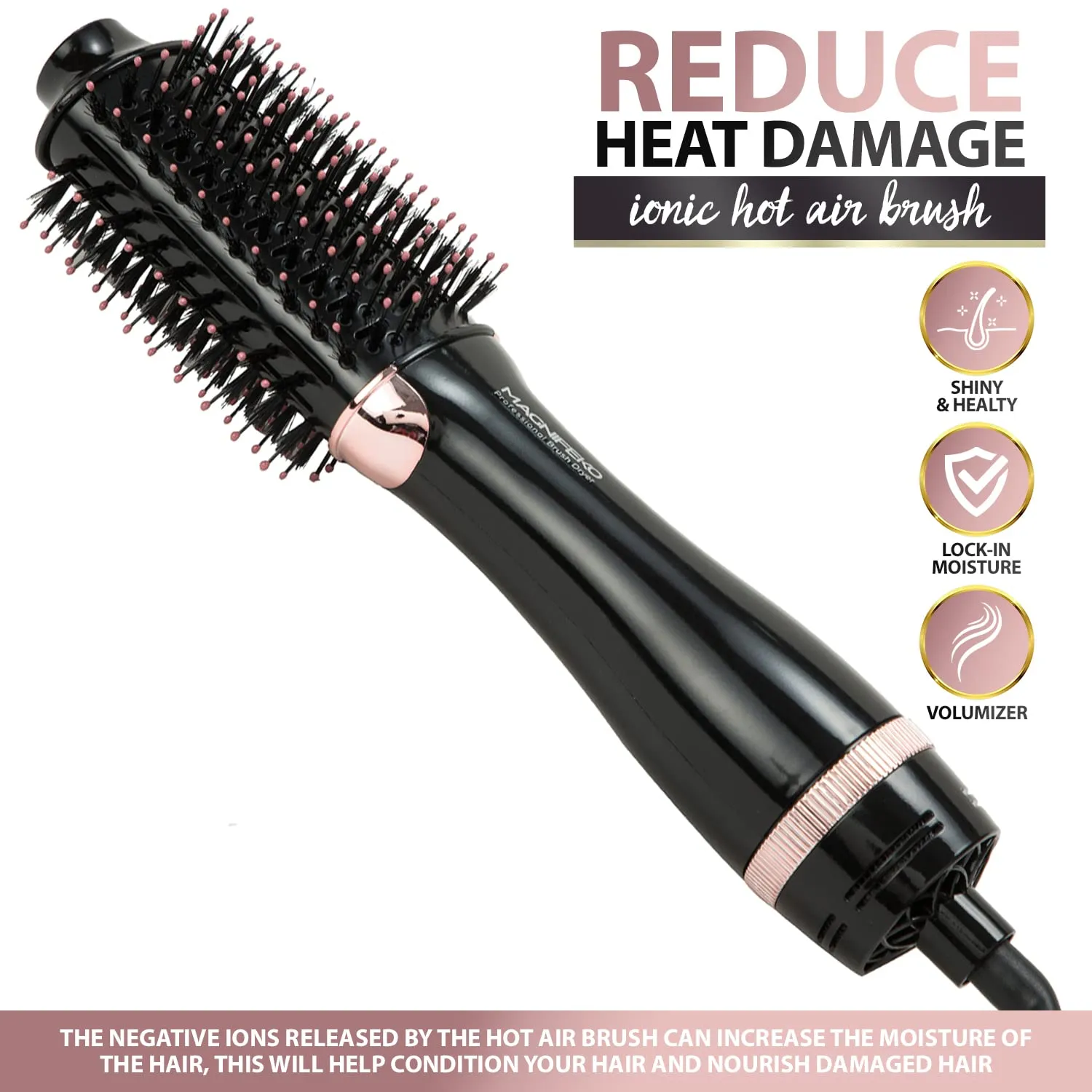 Round Hair Dryer Brush - Hot Air Blow Dryer Brush for Women for Hair Drying, Styling and Volumizing -(Black)