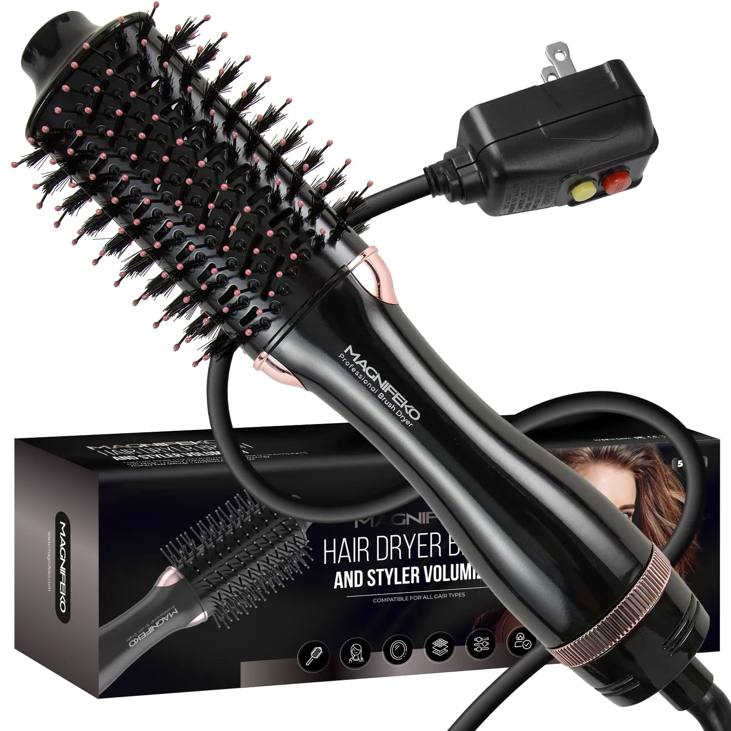 Round Hair Dryer Brush - Hot Air Blow Dryer Brush for Women for Hair Drying, Styling and Volumizing -(Black)