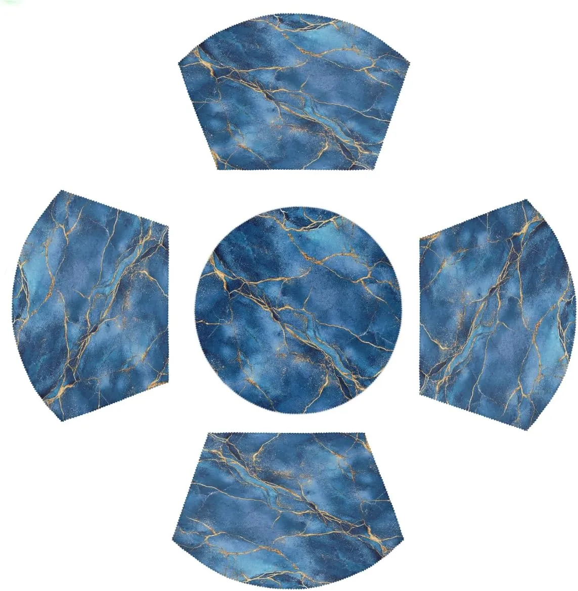 Round Placemat Set of 5 Blue Marble Texture Wedge Placemat Centerpiece, Heat Resistant Non-Slip Round Table Mat for Dinning Decoration Home Restaurant Hotel Party