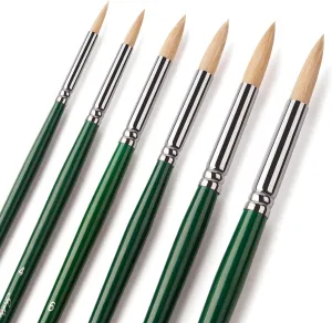 Round Tip Oil Paint Brush Set, Golden Maple 6 PC Professional Medium Stiff Hog-Bristle Long Handle, Best Brush for Painting Oil Acrylic