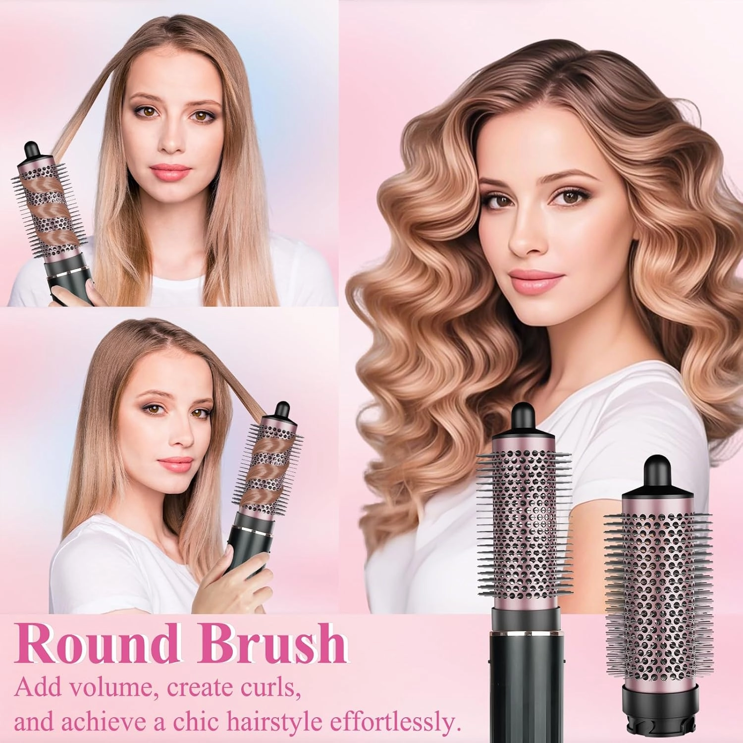 Round Brush Attachment for Shark FlexStyle Accessories, Normal Oval Round Volumizing Brush Styling for Straight, Wavy, Curly, and Coily Hair, Black