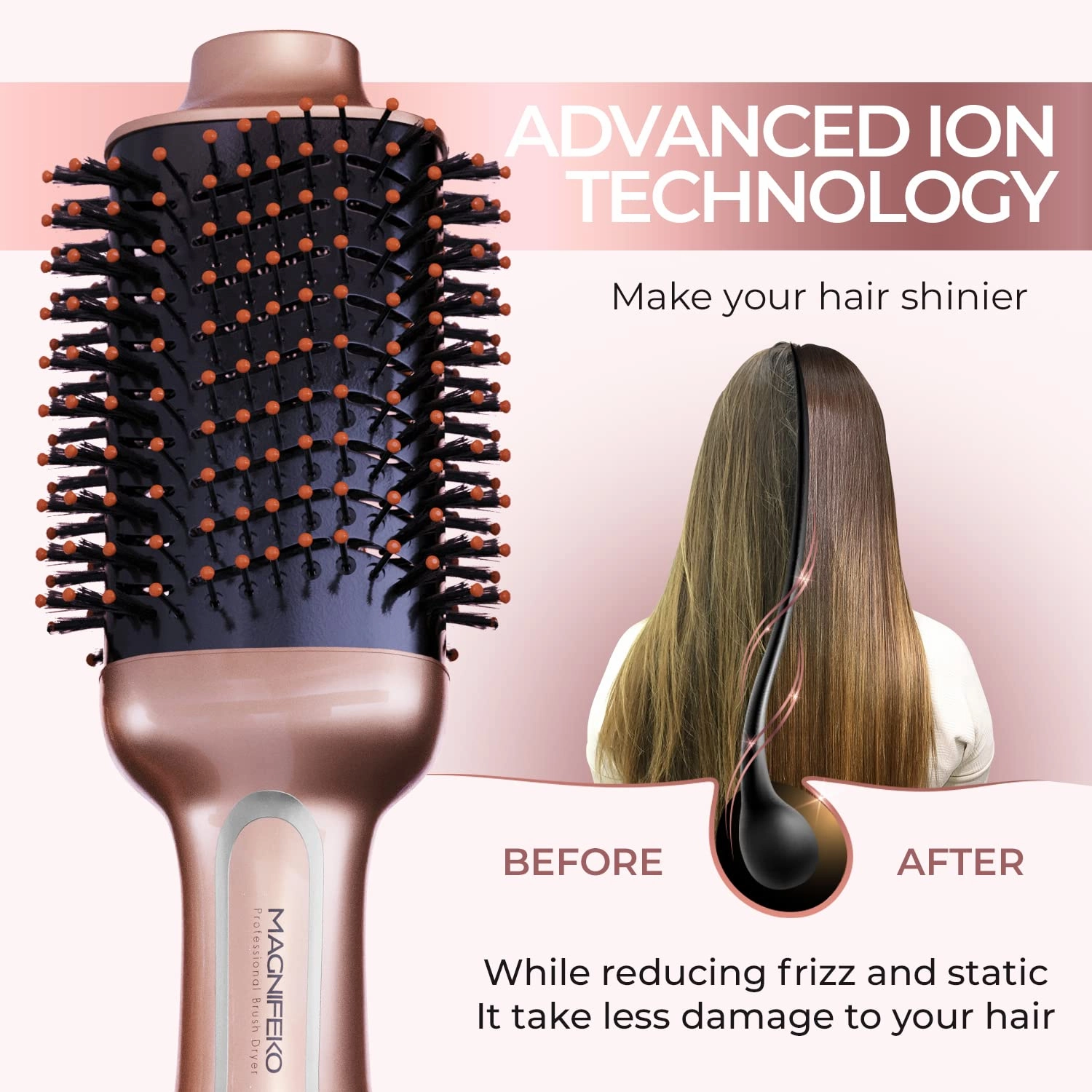 Round Hair Dryer Brush - Hot Air Blow Dryer Brush for Women for Hair Drying, Styling and Volumizing-(Rose Gold)