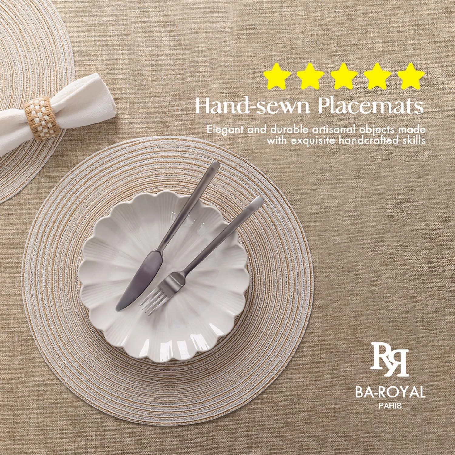 Round Placemats Set of 8 Woven Placemats Washable Braided Table Mats for Dining Table Heat Resistant Non-Slip Circle Place Mats(Cream)