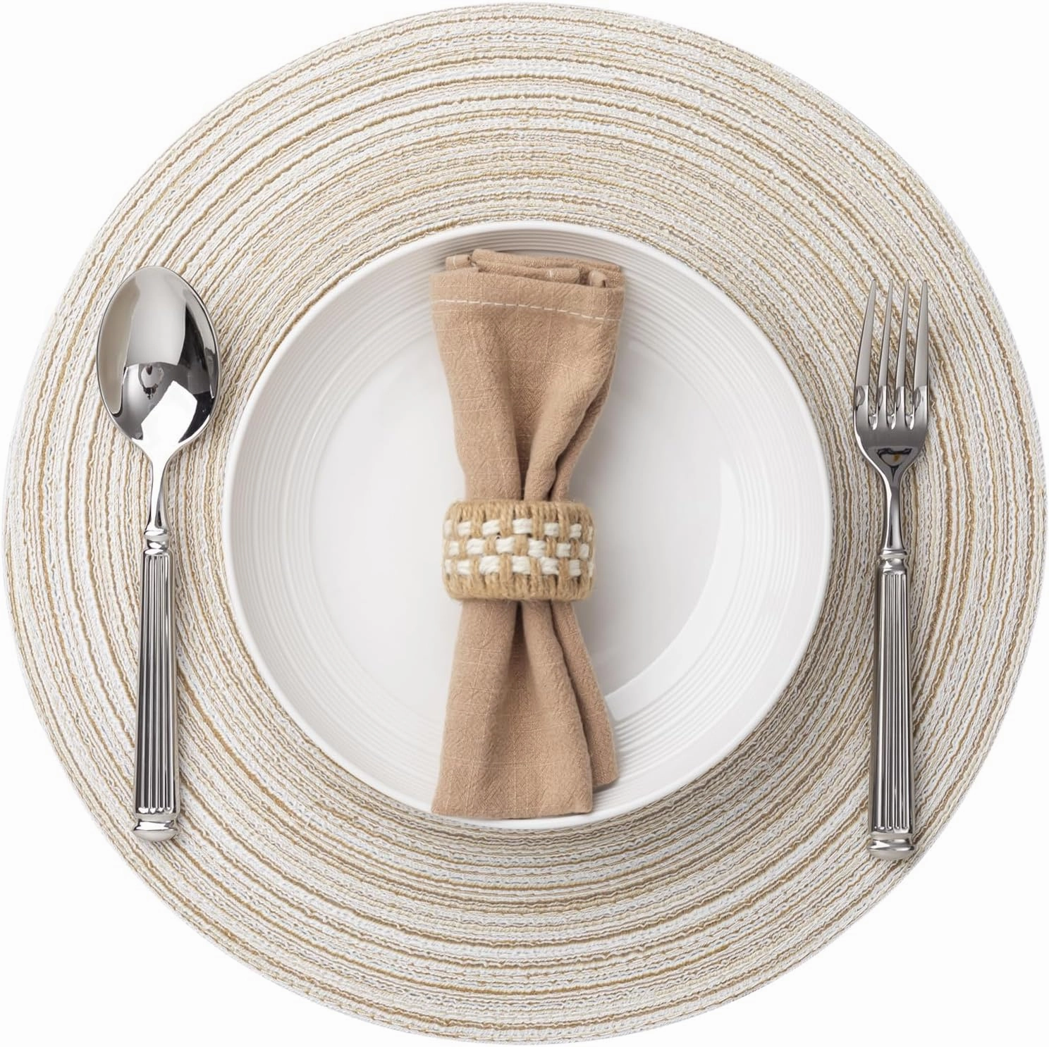 Round Placemats Set of 8 Woven Placemats Washable Braided Table Mats for Dining Table Heat Resistant Non-Slip Circle Place Mats(Cream)