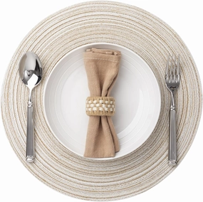 Round Placemats Set of 8 Woven Placemats Washable Braided Table Mats for Dining Table Heat Resistant Non-Slip Circle Place Mats(Cream)