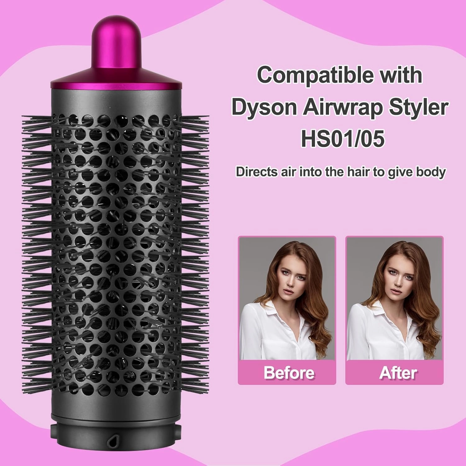 Round Volumizing Brush and Smoothing Dryer Attachment for Dyson Airwrap Styler HS01/HS05, Hair Smoothing Drying Volumizer Styling Kit Nozzle Compatible with Airwrap(Rose)