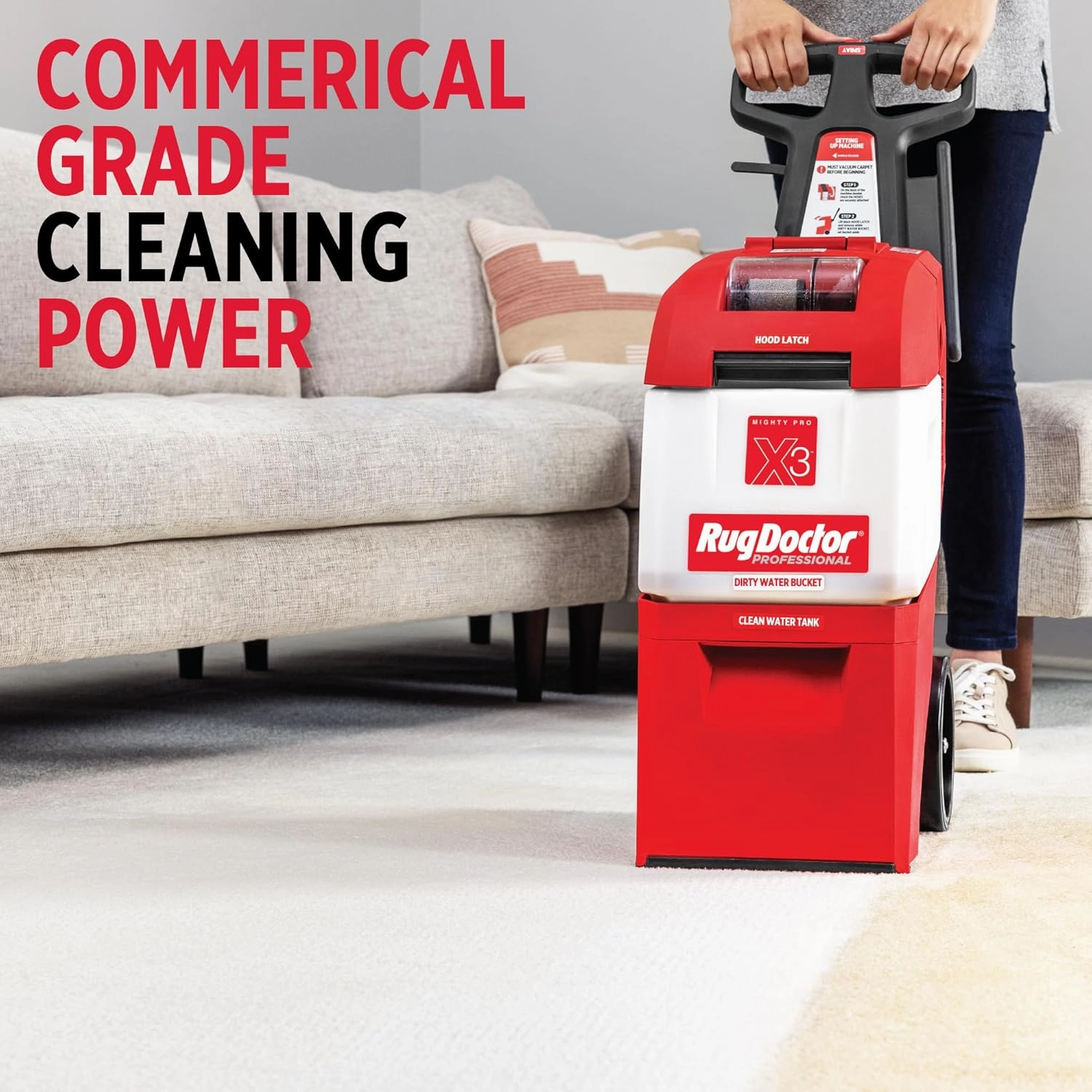 Rug Doctor Mighty Pro X3 Commercial Carpet Cleaner – Large Red Pet Pack, Includes 48 oz. Pet Carpet Cleaner Solution, Commercial Carpet Cleaning Machine, Powerful One Pass Cleaning System